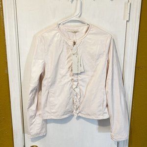NEW Gaudi women's size 44 IT light rose zip up ruffle faux leather jacket NWD